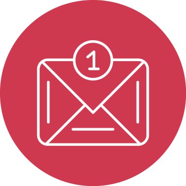 e- posta simgesi. Vektör biçimi düz sembol, kırmızı renkler, yuvarlak açılar, beyaz arkaplan.