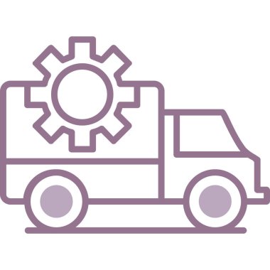 Vites çizgisi biçiminde simge tasarımı, araç taşıma aracı ve ulaşım teması illüstrasyonuna sahip kamyon