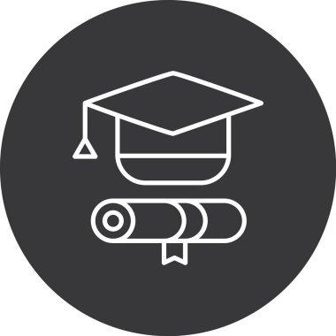 Mezuniyet şapkası ve diploma vektör ikonu. satır vektörü.