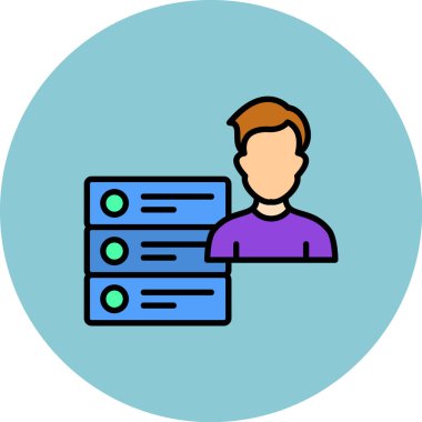 Dizüstü bilgisayarı ve dizin simgesi renk ana hatlı vektörü olan adam