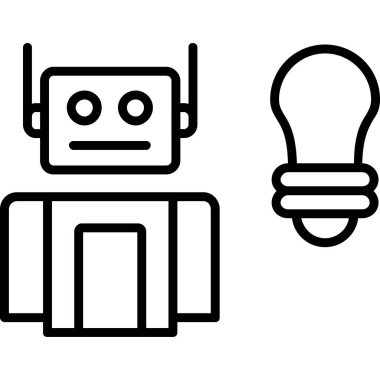 Ampul hattı simgesine sahip fikir robotu, yapay zeka kavramı