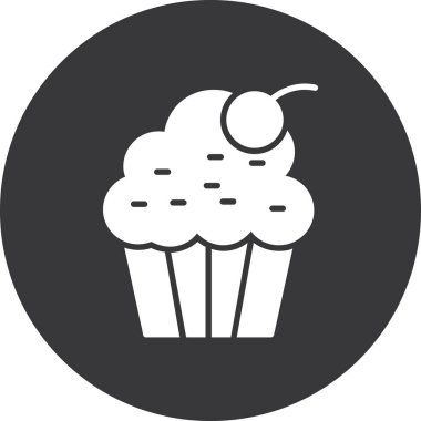 cupcake vektör simgesi. Siyah vektör logosu beyaz arkaplan kekinde izole edildi.