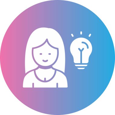 Ampul simgesi olan kız, vektör illüstrasyonu