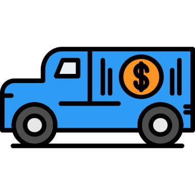 Para arabası ikonu. özet para araba vektör rengi düz izole