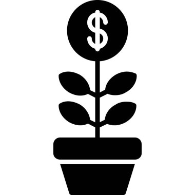 Para büyüme vektör simgesi. biçim düz grafik sembolü, beyaz renk, siyah arkaplan.