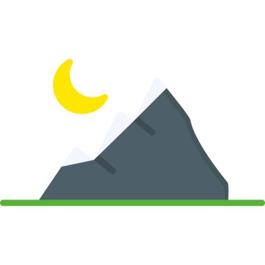 Dağlı gece manzarası ve güneş vektör çizimi tasarımı.