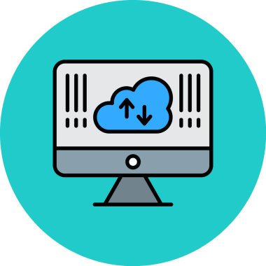 Bulut hesaplama düz simgesi, vektör, illüstrasyon