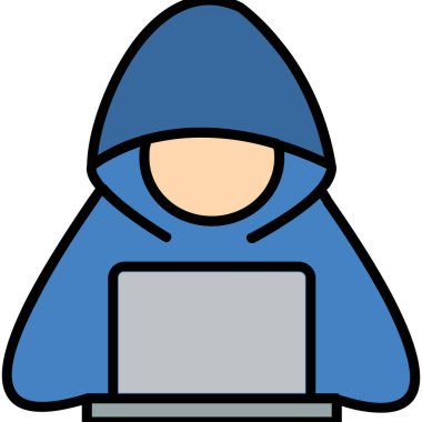 Dizüstü bilgisayarlı hacker, vektör çizimi, beyaz arkaplanda izole