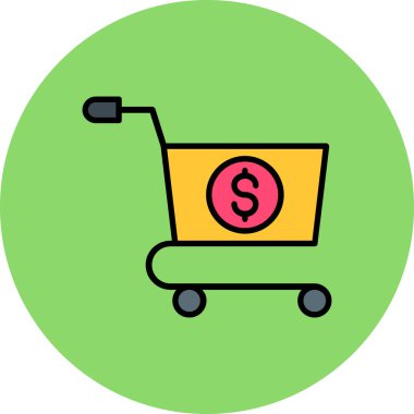 El arabası dolar ikonu. vektör illüstrasyonu