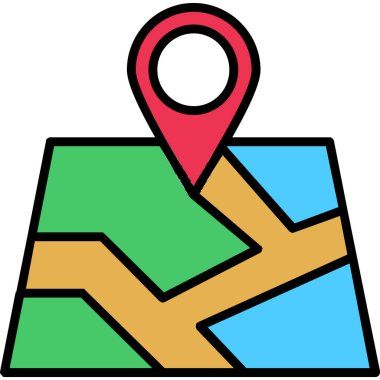 pin konumu haritası simgesi. Çizgi haritası konum konumu vektör rengi düz izole