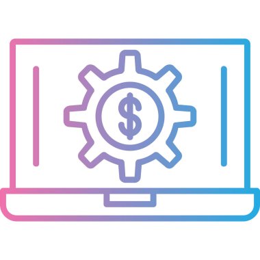 Para simgesi ve vektör illüstrasyonlu dizüstü bilgisayar