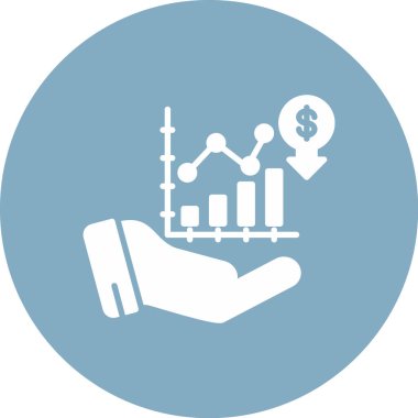 Dolar ikonlu çizelge. Vektör illüstrasyon biçimi iki renkli simge, yumuşak mavi renkler, beyaz arkaplan.