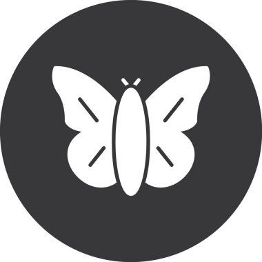 Kelebek vektör simgesi. biçim düz yuvarlak kare düğme, siyah ve gri renkler, beyaz arkaplan.