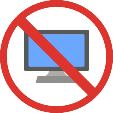 Yasak işaretli bilgisayar. Beyaz arkaplanda vektör illüstrasyonu.