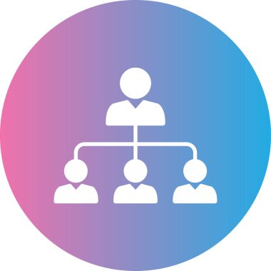 İnsanlar ikonu yönetir. Stil yuvarlak düz çift renkli sembol ve pembe ikon resmi. Beyaz arkaplanda mavi renkler.