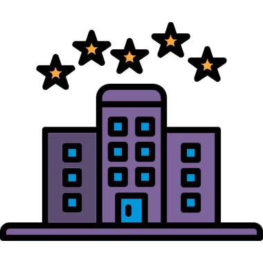 yıldızlar otel binası simgesi renk ana hatları vektörü