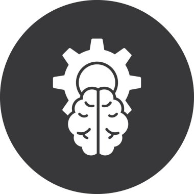 Beyin vites vektör simgesi. biçim düz daire içine alınmış sembol, gri renk, yuvarlak açılar, beyaz arkaplan.