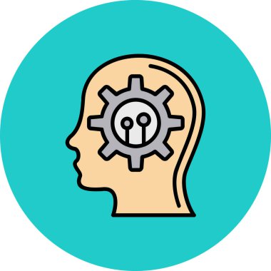 İnsan kafası ve vites simgesi. vitesli beynin düz çizimi