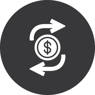 Para değiş tokuşu simgesi. Bu yuvarlak düz sembol beyaz arkaplanda gri ve gri renklerle çizilir.