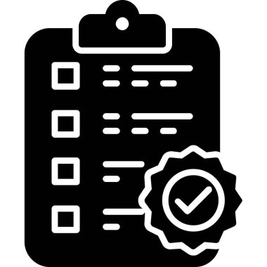 Kontrol listesi simgesi. Vektör illüstrasyon biçimi siyah ikonik sembol, yuvarlak açılar ve şeffaf arkaplan. Web ve yazılım arayüzleri için dizayn edildi.