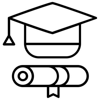 Eğitim mezuniyet ikonu ana hatları vektörü. Okul eğitimi. mezuniyet başlığı