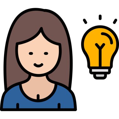 Ampul ve baş vektör çizimi olan kadın