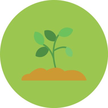 Daire içinde yuvarlak dairesi olan yeşil bir bitkinin vektör çizimi. düz simge tasarımı