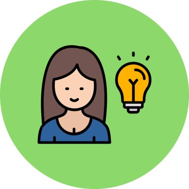 Ampul simgesi olan kadının vektör illüstrasyonu