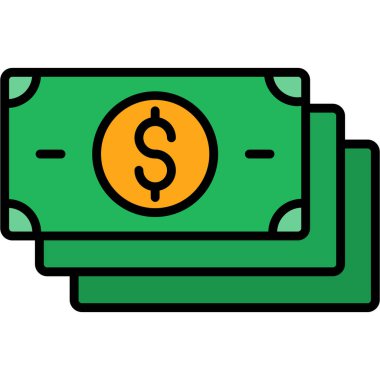 para dolar banknotları simge renk ana hatları vektörü