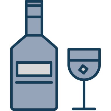 Şarap şişesi ve cam ikon, çizgi tasarımı. vektör illüstrasyonu