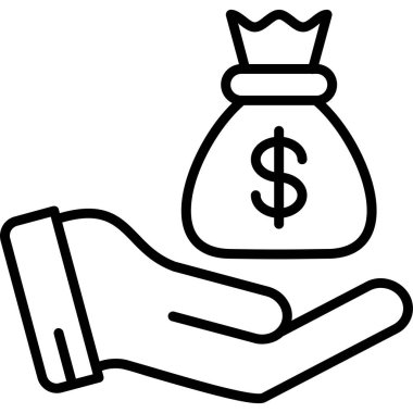 Dolar simgesi. Beyaz üzerinde izole edilmiş web tasarımı için dolar çanta vektör simgesi taslağı