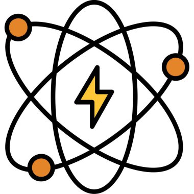 Nükleer güç ikonu. Ana hatlı nükleer güç vektör rengi düz izole