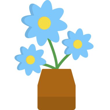 Bir saksıda mavi çiçek, illüstrasyon, beyaz arkaplanda vektör