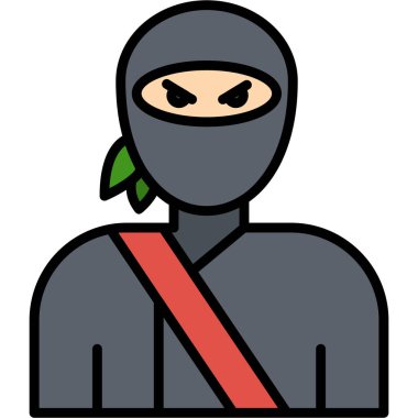 Ninja vektör simgesi. biçim iki renkli düz sembol, yoğun kırmızı ve siyah renkler, yuvarlak açılar, beyaz arkaplan