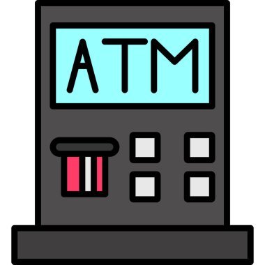 ATM makine simgesi renk ana hatları vektörü