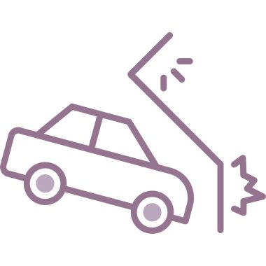 Araba kazası İnce çizgi simgesi, araba konsepti, beyaz arkaplanda trafik kazası tabelası, mobil konsept ve web tasarımı için ana hatlı araba kazası simgesi