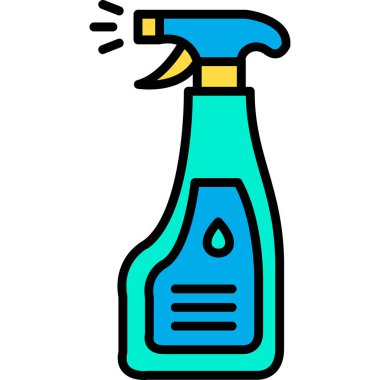 temizleme sprey şişesi simgesi renk ana hatları vektörü