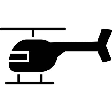 Helikopter vektör simgesi. biçim düz sembol, siyah renk, yuvarlak açılar, beyaz arkaplan.