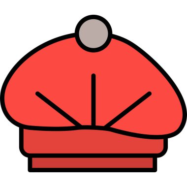 Kışlık şapka simgesi renk ana hatları vektörü