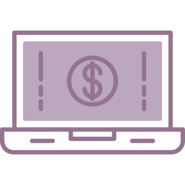 Dolar işareti simgesi olan dizüstü bilgisayar, vektör illüstrasyonu