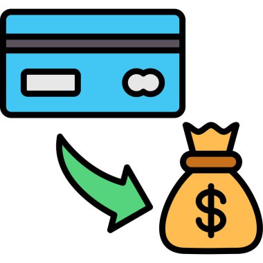 Arka planda izole edilmiş kredi kartı ikon vektör çizgisi çizimi. finans ve para kavramı, nakit ve kredi kartı, nakit para, para, nakit