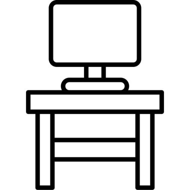 Bilgisayar simgesi olan masa. Web için dizüstü bilgisayar vektör simgelerinin özet çizimi