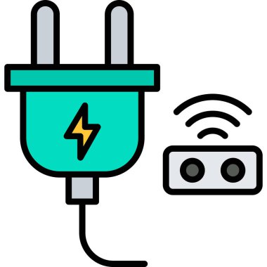Elektrik prizi simgesi. Taslak elektrik dolgu vektör rengi düz izole