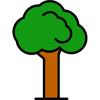 Kırmızı yapraklı yeşil bir ağaç. vektör renk çizimi veya illüstrasyon.