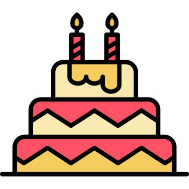 Doğum günü pastası ikonu. Web için mum vektör simgelerinin özet çizimi