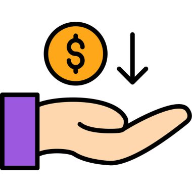 Dolar işareti ikonuyla el ele tutuştuk. vektör illüstrasyonu