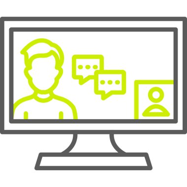 Konuşma baloncuğu olan bir adam ve bilgisayarın vektör çizimi