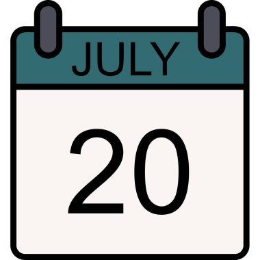 Temmuz 20 simgesi, izole vektör illüstrasyonlu takvim, vektör.