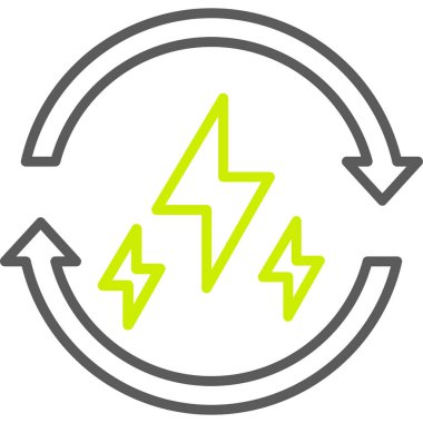 Elektrik güç vektör simgesi. biçim, yuvarlak açılar, eko yeşil ve gri renkler, beyaz arkaplan içindeki çift renkli düz semboldür.