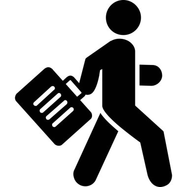 Beyaz arkaplanda izole edilmiş bavul simgesi ve vektör illüstrasyonu olan adam